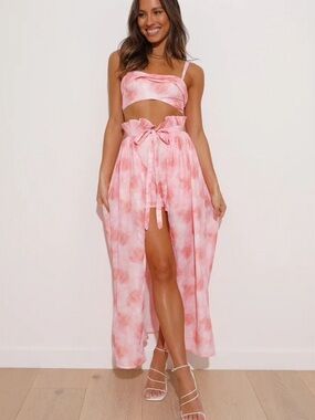 Hello Molly Pink Tie-Dye High Low Paperbag Maxi Skirt